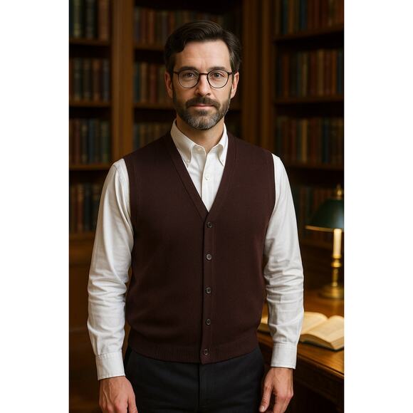 J. Ashford 100% Merino Wool Sweater Vest XXL Bulgaria grandpa Woolmark plum red - Picture 1 of 8